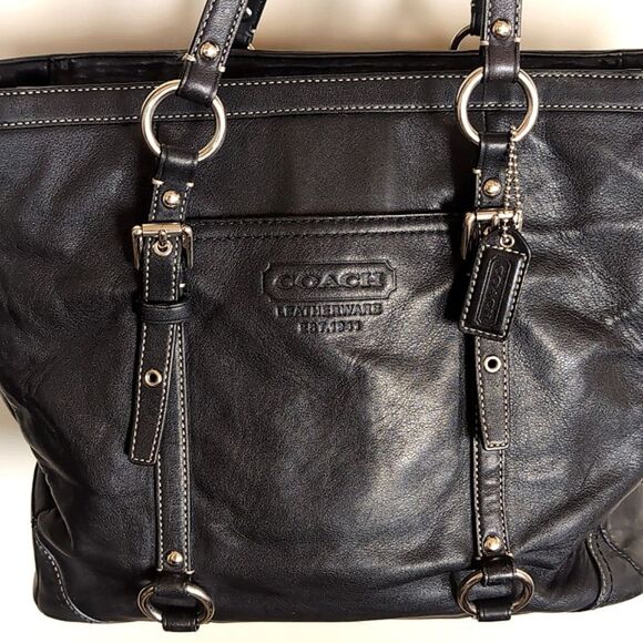 COACH♣️Black Leather Tote Bag - Picture 2 of 16